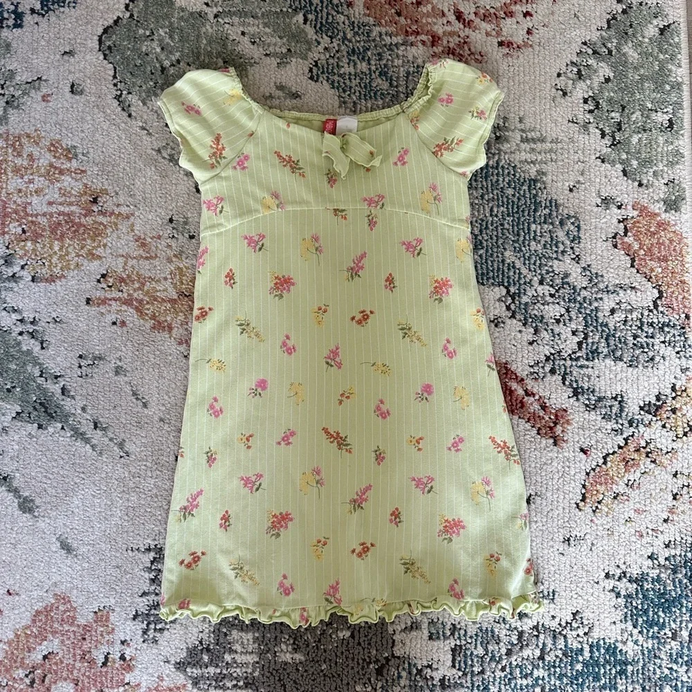 Vintage Gymboree Girl’s Peasant Front Floral Green Dress Pink Accents Size 6